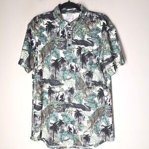 BYLT Jungle Safari Animal Print Polo Shirt Stretch Golf Mens Size L